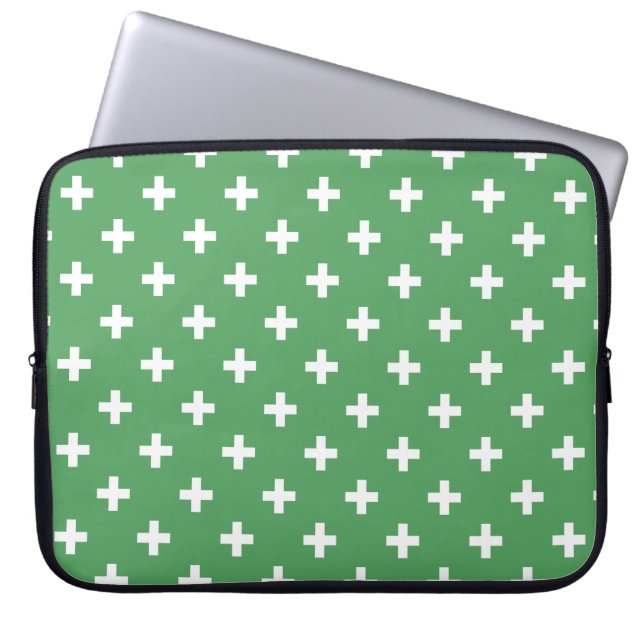 Witte polka kruist groen laptop sleeve (Voorkant)
