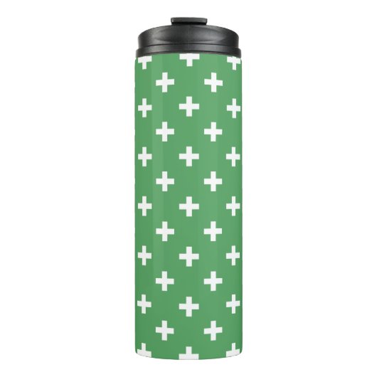 Witte polka kruist groen thermosbeker (Voorkant)
