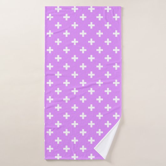 Witte polka kruist lila badhanddoek (Badhanddoek)