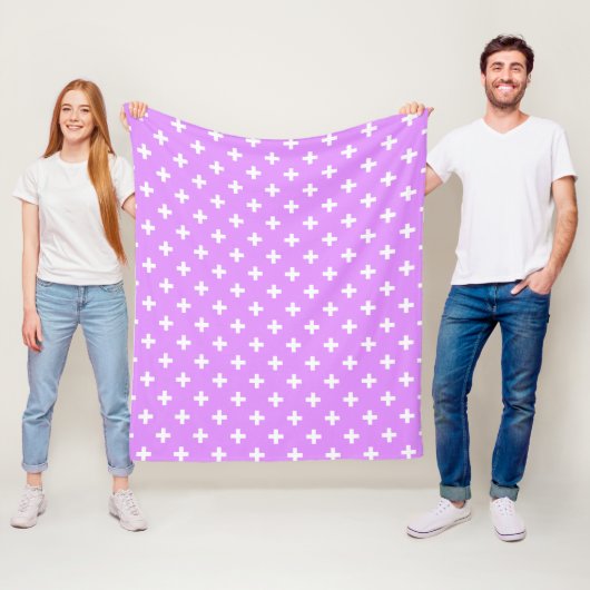 Witte polka kruist lila fleece deken (In situ)