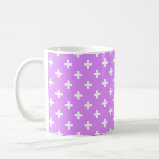 Witte polka kruist lila koffiemok (Links)