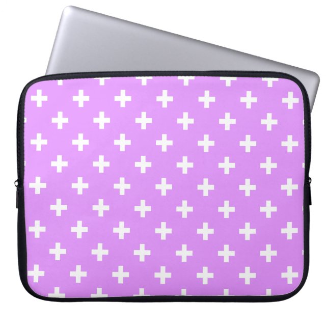 Witte polka kruist lila laptop sleeve (Voorkant)