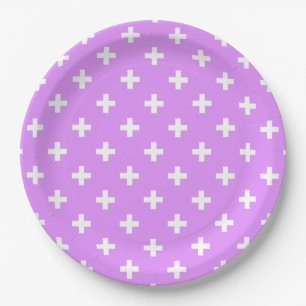 Witte polka kruist lila papieren bordje