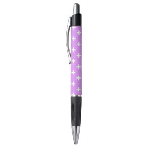 Witte polka kruist lila pen