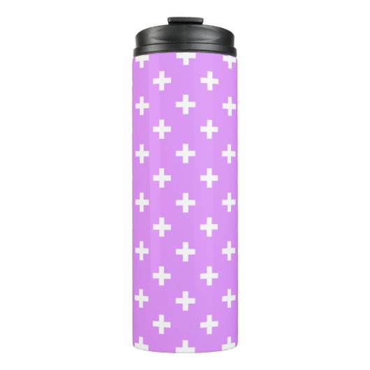 Witte polka kruist lila thermosbeker (Voorkant)