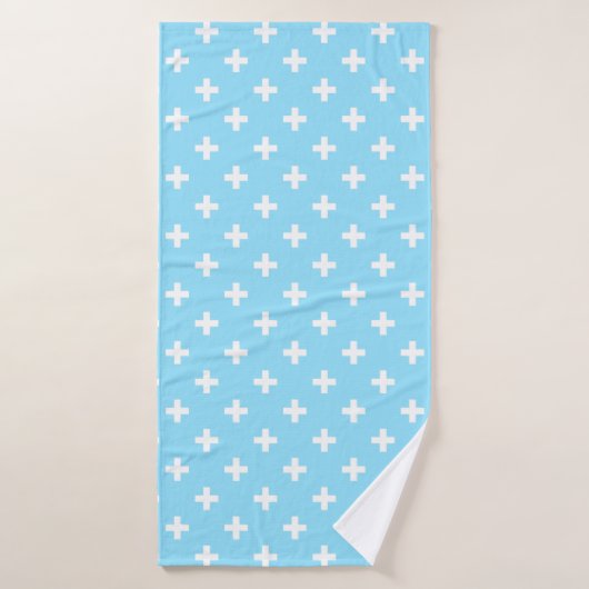 Witte polka kruist op babyblauw badhanddoek (Badhanddoek)
