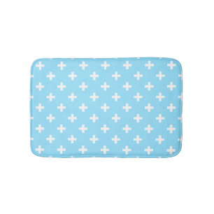 Witte polka kruist op babyblauw badmat