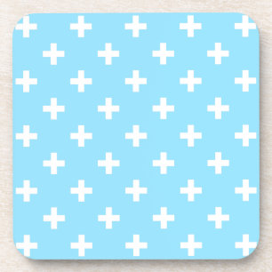 Witte polka kruist op babyblauw bier onderzetter