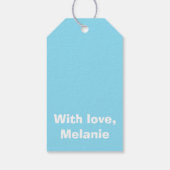 Witte polka kruist op babyblauw cadeaulabel (Achterkant)