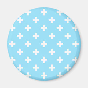 Witte polka kruist op babyblauw magneet