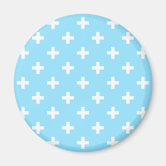 Witte polka kruist op babyblauw magneet (Voorkant)