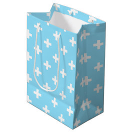 Witte polka kruist op babyblauw medium cadeauzakje