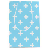 Witte polka kruist op babyblauw medium cadeauzakje (Voorkant)