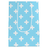 Witte polka kruist op babyblauw medium cadeauzakje (Achterkant)