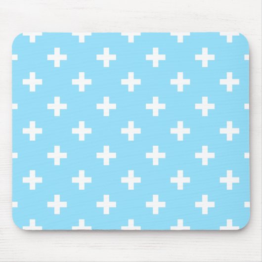 Witte polka kruist op babyblauw muismat (Voorkant)