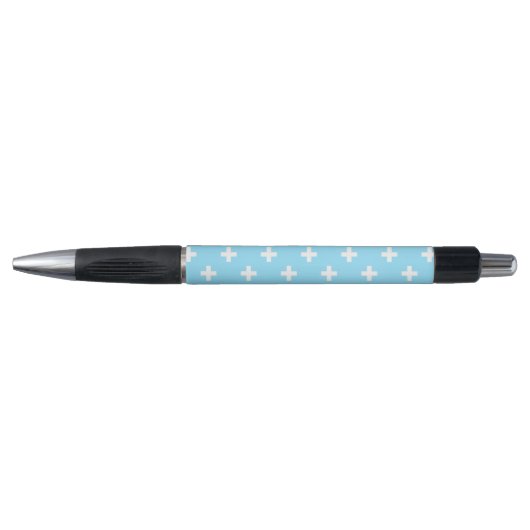 Witte polka kruist op babyblauw pen (Voorkant)