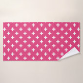 Witte polka kruist op fuchsia badhanddoek (Badhanddoek)