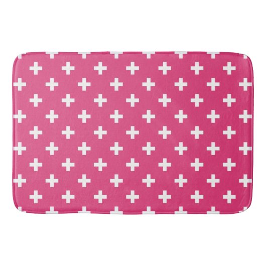 Witte polka kruist op fuchsia badmat (Voorkant)