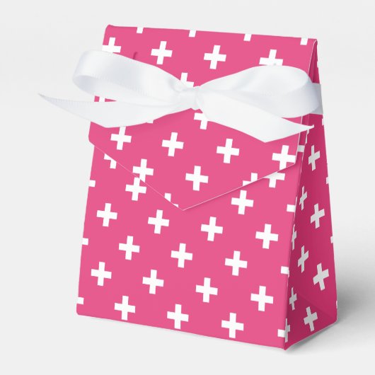 Witte polka kruist op fuchsia bedankdoosjes (Voorkant Zijde)