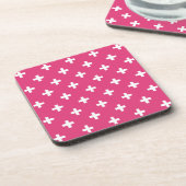 Witte polka kruist op fuchsia bier onderzetter (Linkerzijde)