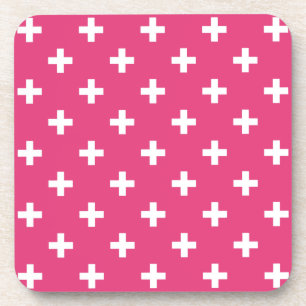 Witte polka kruist op fuchsia bier onderzetter