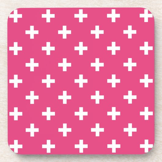 Witte polka kruist op fuchsia bier onderzetter (Voorkant)