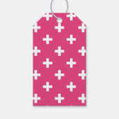 Witte polka kruist op fuchsia cadeaulabel (Voorkant)
