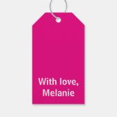 Witte polka kruist op fuchsia cadeaulabel (Achterkant)