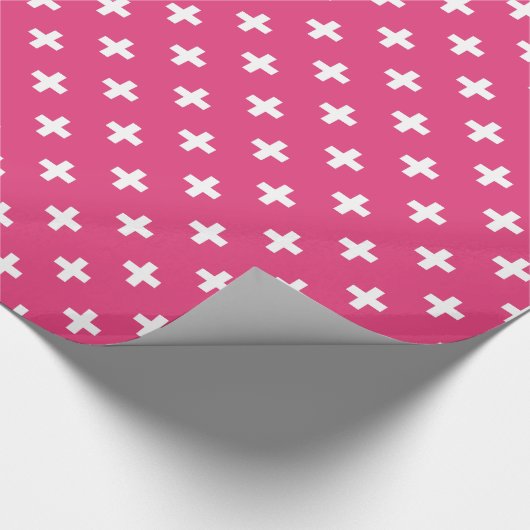 Witte polka kruist op fuchsia cadeaupapier (Hoek)