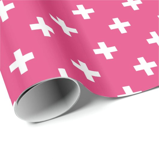Witte polka kruist op fuchsia cadeaupapier (Rol Hoek)