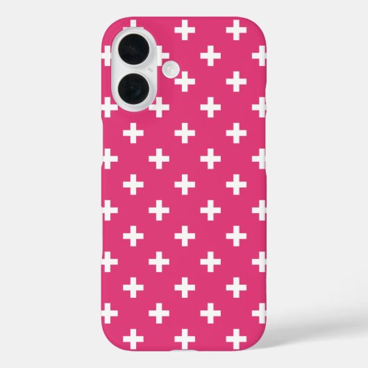 Witte polka kruist op fuchsia Case-Mate iPhone case (Achterkant)
