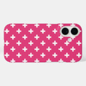 Witte polka kruist op fuchsia Case-Mate iPhone case (Achterkant (horizontaal))