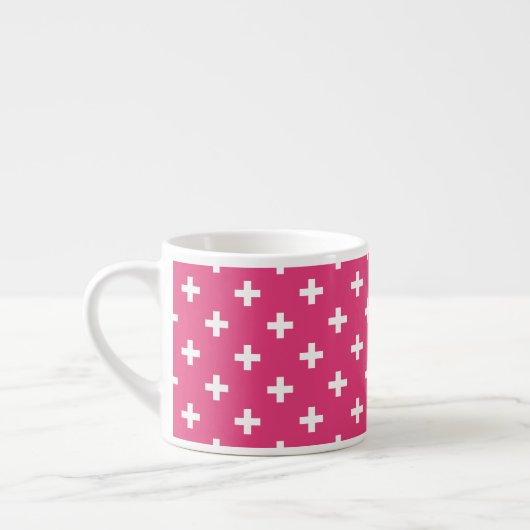 Witte polka kruist op fuchsia espresso kop (Links)