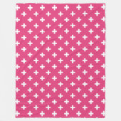 Witte polka kruist op fuchsia fleece deken (Voorkant)