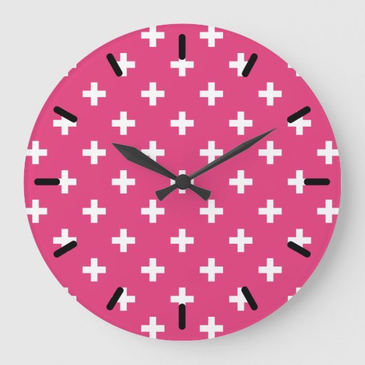 Witte polka kruist op fuchsia grote klok (Voorkant)