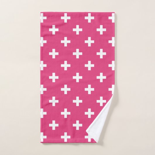 Witte polka kruist op fuchsia handdoek (Handdoek)