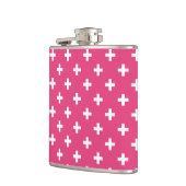 Witte polka kruist op fuchsia heupfles (Links)