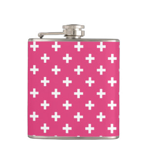 Witte polka kruist op fuchsia heupfles