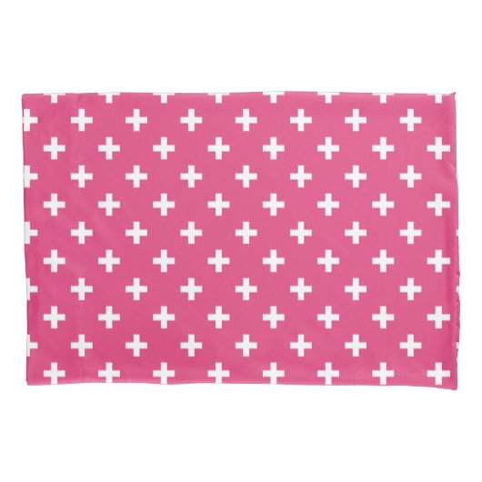 Witte polka kruist op fuchsia kussensloop (Voorkant)