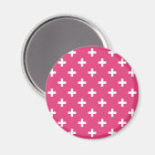 Witte polka kruist op fuchsia magneet (Voorkant / Achterkant)