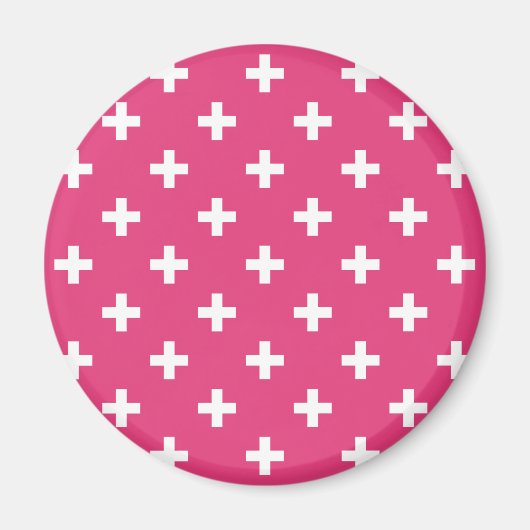 Witte polka kruist op fuchsia magneet (Voorkant)