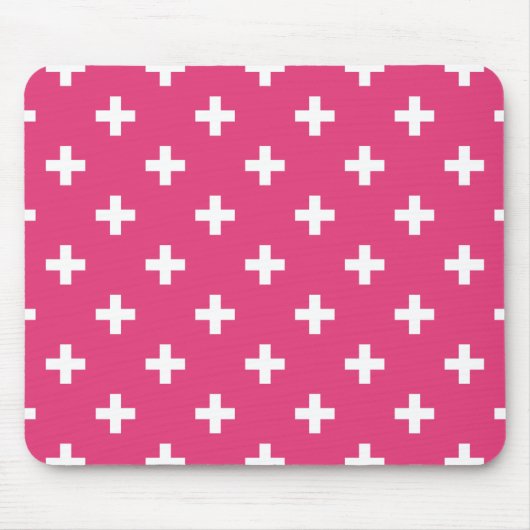 Witte polka kruist op fuchsia muismat (Voorkant)