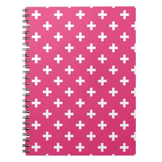 Witte polka kruist op fuchsia notitieboek (Voorkant)