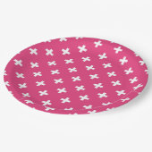 Witte polka kruist op fuchsia papieren bordje (Gekanteld)