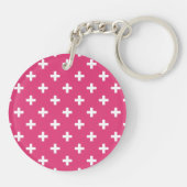 Witte polka kruist op fuchsia sleutelhanger (Achterkant)
