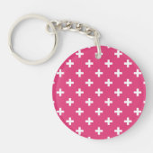 Witte polka kruist op fuchsia sleutelhanger (Voorkant)