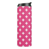 Witte polka kruist op fuchsia thermosbeker (Gedraaid links)
