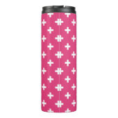 Witte polka kruist op fuchsia thermosbeker (Achterkant)