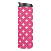 Witte polka kruist op fuchsia thermosbeker (Geroteerd rechts)