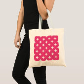 Witte polka kruist op fuchsia tote bag (Voorkant (product))